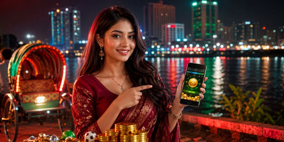 A user enjoying casino entertainment under red and green lights in Dhaka