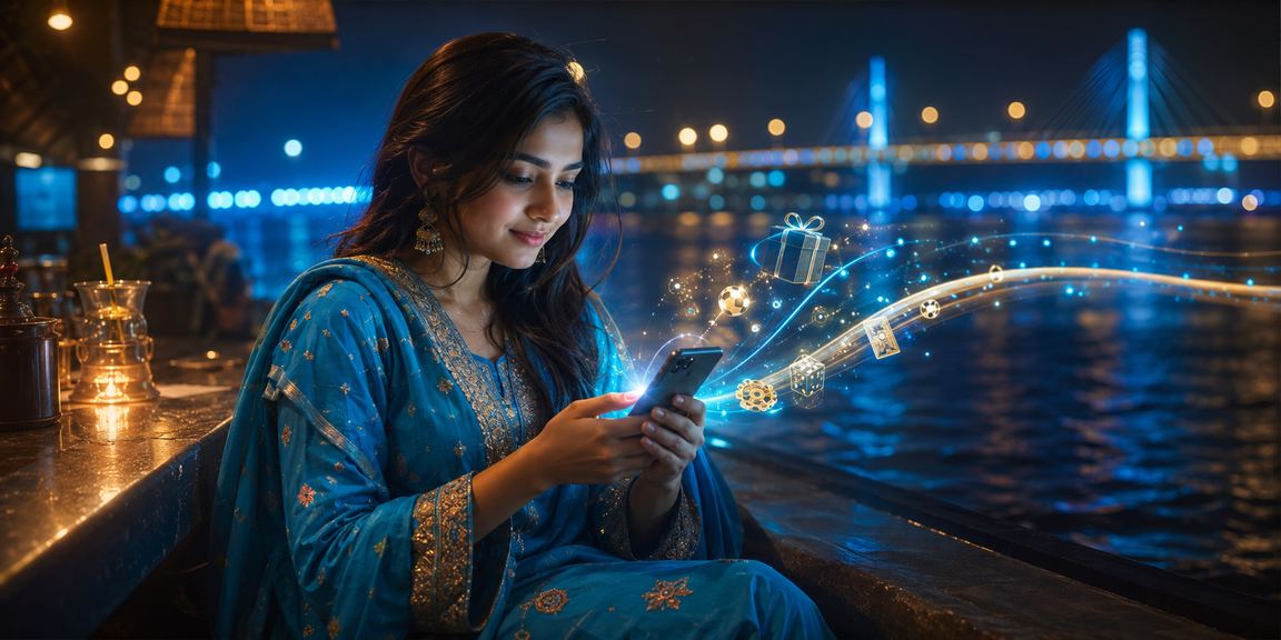 ময়মনসিংহে সালোয়ার কামিজ পরা একজন নারী মোবাইলে পেমেন্ট করছেন